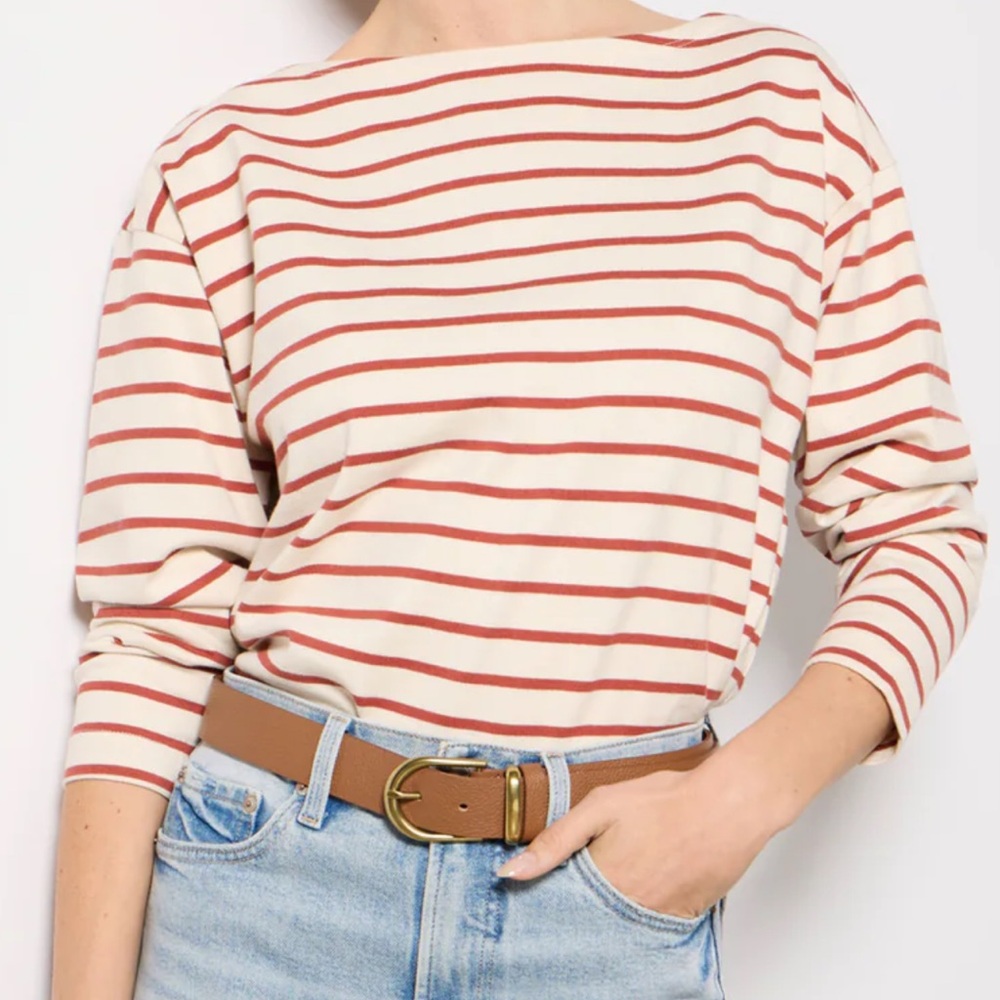 Evereve Sport Jersey Boatneck Striped Top NWT